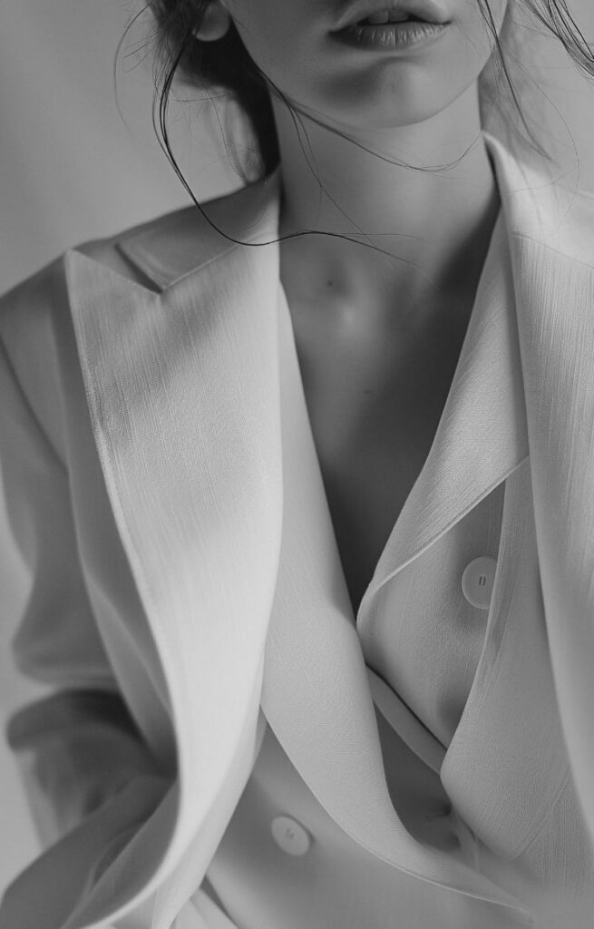 Nahaufnahme einer Frau im beigen Blazer